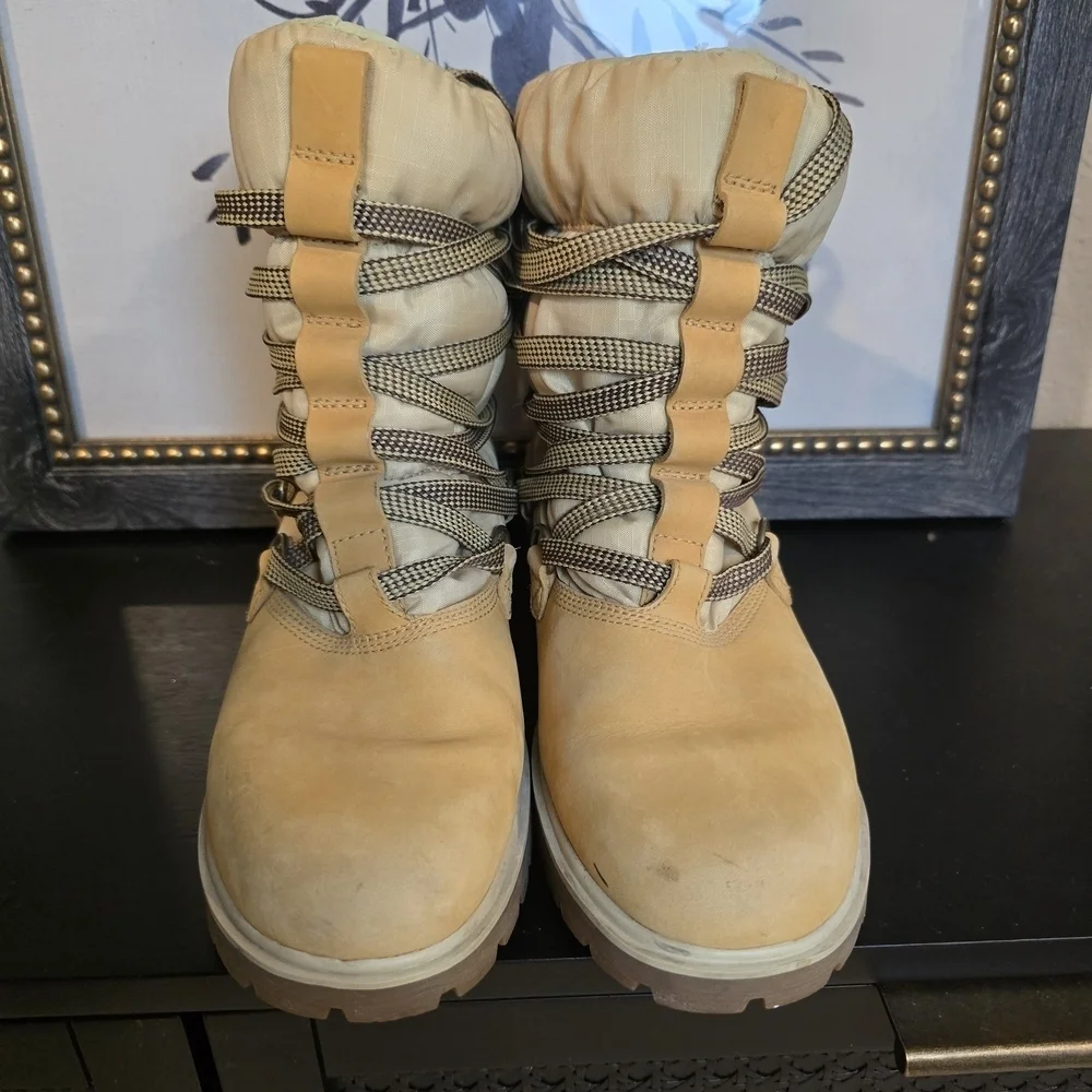Timberland Women's Puffy Shearling Slip On Tie Up Half Calf Boots 8.5